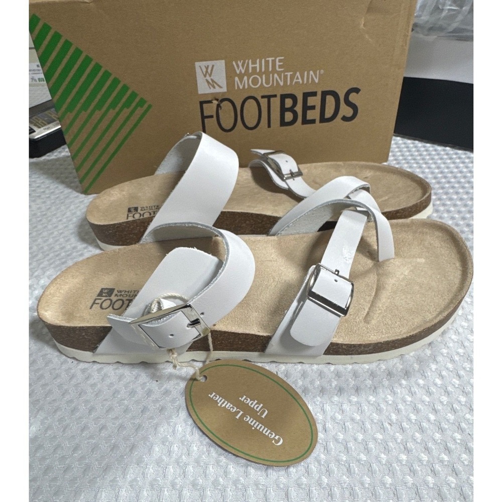 White Mountain Sandals Womens 9 Gracie White Leather Footbeds W26765 NIB